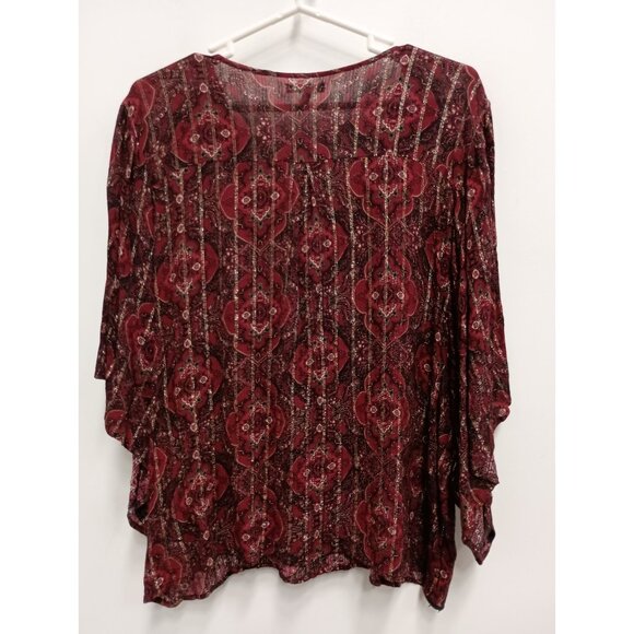 Maurices Womens Blouse Top Size XXL Burgundy Floral Flare Sleeve BOHO Peasant - Picture 8 of 9